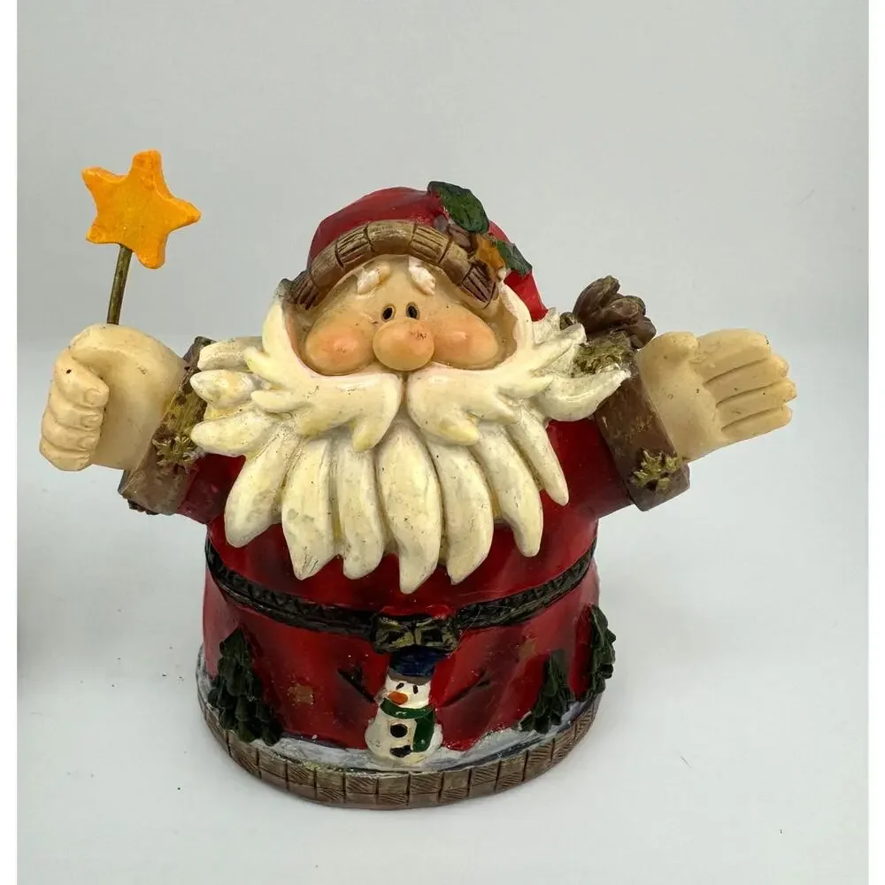 Lot of 2‎ Santa Christmas Holiday Figurines Candy Cane Star Snowman Tree Beard